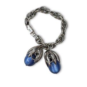 Napier Moonglow Lucite Blue Kumquat Silver Tone Chunky 1950s Bracelet 7"